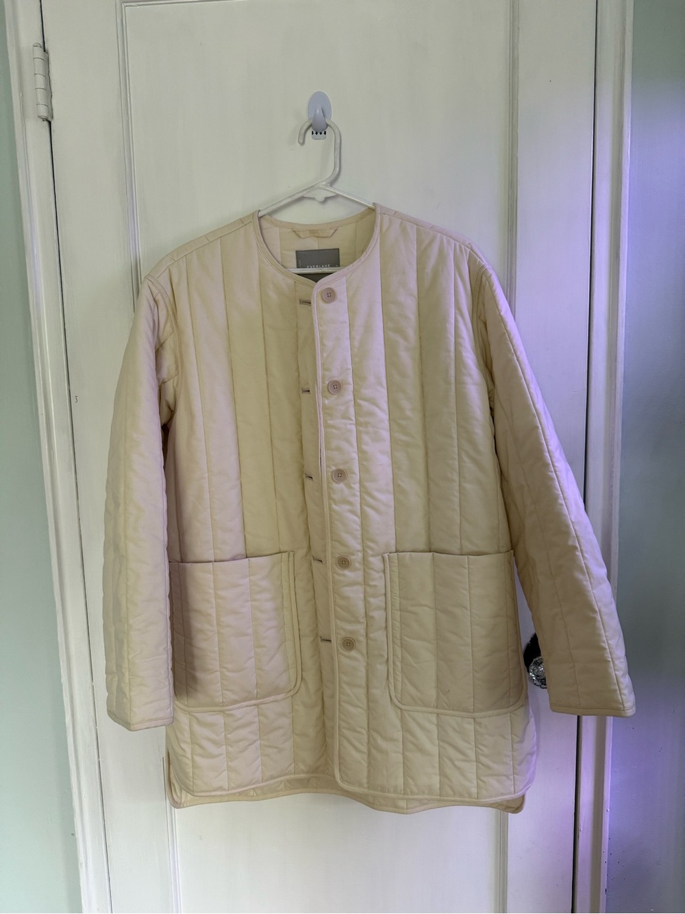 Everlane Cream Quilted Button-Front Puffer Coat Size M